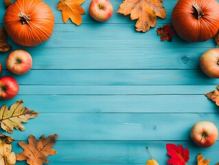 Wall Mural - rustic teal blue wooden fall background