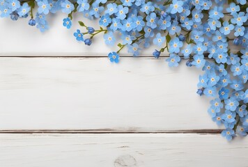 Wall Mural - white wooden background with forget-me-nots