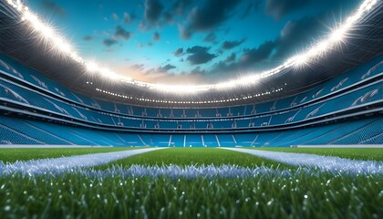 Wall Mural - Anticipation builds in the blue stadium as seats await the excitement of the crowd beneath bright stadium lights