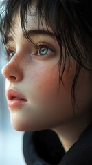 Canvas Print - Close-up Portrait of a Young Woman with Thoughtful Eyes