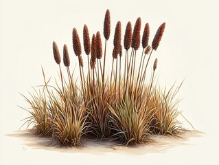 Poster - Detailed Watercolor Painting of Lush Grass with Brown Seed Heads