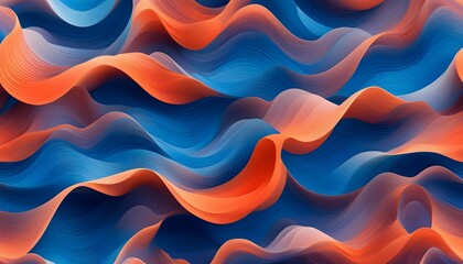 Wall Mural - Dynamic 3D Waves in Orange and Blue Evoking Depth and Movement on a Textured Background for Stunning Digital Art Wallpaper