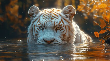 Canvas Print - Majestic White Tiger in Autumn Forest