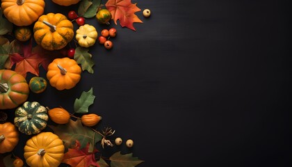 Wall Mural - autumn thanksgiving pumpkins & leaves border