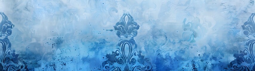Wall Mural - blue watercolor damask pattern texture