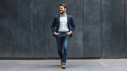 Poster - Stylish Man Walking Confidently in Urban Setting