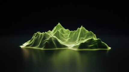Fototapete - A captivating display combines glowing green laser outlines of mountain peaks with a sound wave model, generating an energetic visual experience perfect for digital art creations