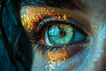 Poster - a human eye that reflects computer code, symbolizing the connection between visual perception and da