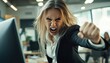 © Andrii - Furious Businesswoman Throws Punch At Computer: Exploring Negative Human Emotions, Aggression, And Anger Management Issues Concept.