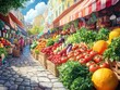 © Bos Amico - Vibrant Street Market Overflowing with a Rainbow of Fresh Fruits Vegetables and Herbs Showcased by Lively Local Vendors and Bustling Atmosphere
