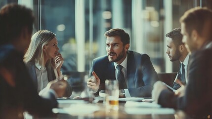 Sticker - Business Meeting with Focused Discussion in Office