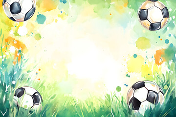 Canvas Print - cute cartoon football frame border on background in watercolor style.
