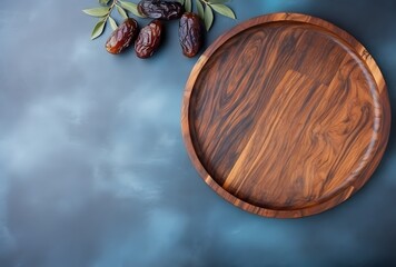 Wall Mural - Ramadan Dates on Wooden Plate with Copy Space