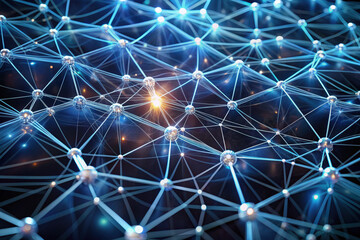 Poster - Illuminated network of interconnected nodes and fibers showcasing the complexity of data transmission in a digital landscape. Generative AI