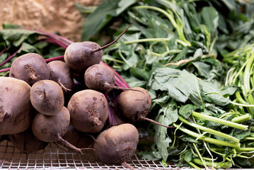 Fresh beetroots and spinach