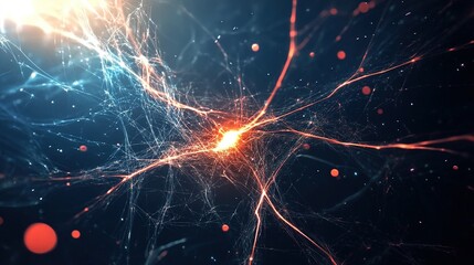 Poster - A vibrant display of interconnected neurons illuminating the depths of the brain at night, showcasing the beauty of neural networks