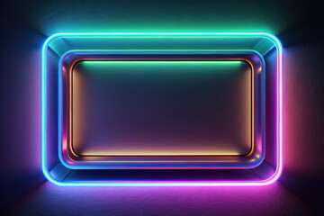Poster - A glowing neon frame in vibrant colors illuminating a darkened space, inviting creativity and imagination to flow freely. Generative AI