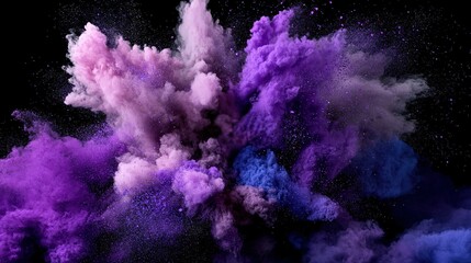 Poster - A vibrant explosion of purple and blue dust creates a stunning visual spectacle against a dark background, mesmerizing viewers with its dynamic energy