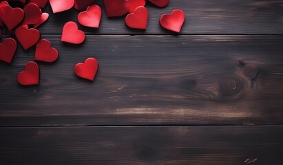 Wall Mural - Red Hearts on Rustic Wooden Background for Valentine's Day