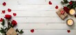 © Eva13186707 - Romantic Valentine's Day Tabletop with Roses, Candles, and Gift