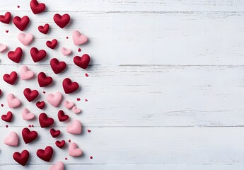 Wall Mural - Valentine's Day Hearts Wooden Background