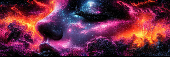 Poster - A cosmic face, a nebula of stars, swirling colors