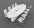 © adobedesigner - White meeting table and white chairs in meeting room, isolated on grey background.