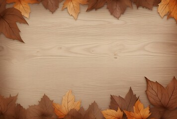 Wall Mural - autumn leaves wooden background design