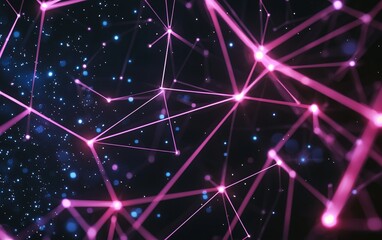Poster - Vibrant pink and blue cosmic connections illuminating a digital universe filled with stars and intricate patterns