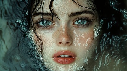 Canvas Print - Close-Up Portrait of a Woman in Water