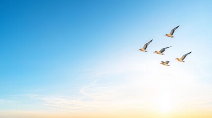 Wall Mural - Migratory birds flying over protected wetlands, highlighting the intersection of biodiversity conservation and sustainable environmental policies