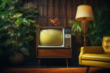 Wall Mural - Vintage television mockup electronics furniture hardware.