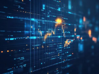 Poster - Abstract financial charts and graphs floating in space, deep blue tones, glowing data points, business banking concept, futuristic digital art