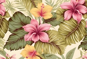 Sticker - Vintage Tropical Floral Wallpaper Pattern