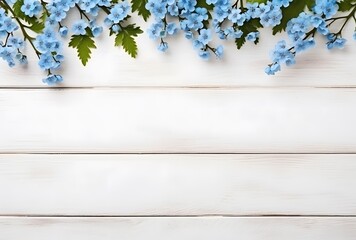 Wall Mural - vintage white wooden background with blue forget-me-nots