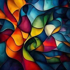 Poster - Vibrant abstract shapes and forms in a dynamic multicolored composition create a mesmerizing richly textured background that is visually striking and captivating