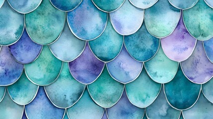 Poster - Watercolor Mermaid Scales Seamless Pattern