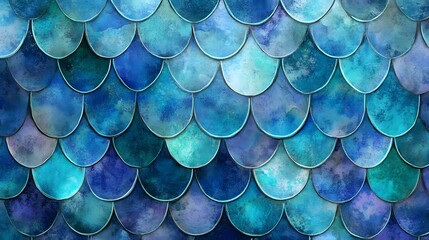 Poster - Watercolor Mermaid Scales Pattern - Blue Teal