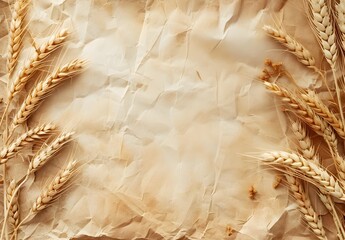 Wall Mural - Wheat Border on Crumpled Paper Background