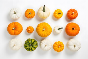 Wall Mural - colorful pumpkins autumn harvest white background