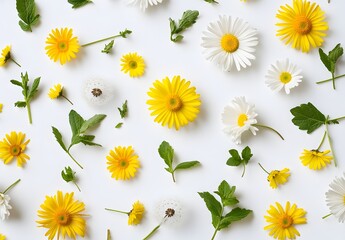 Sticker - Spring Floral Pattern with Yellow and White Daisies