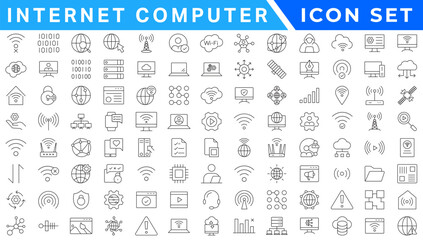 Poster - Internet computer line icon set. Website icon for contact icons. Computer, network, website, server, web design, hardware, software and more. Website set icon vector