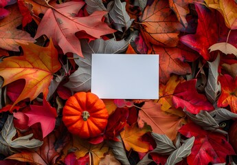Wall Mural - blank card autumn leaves pumpkin mockup