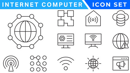 Poster - Internet computer line icon set. Website icon for contact icons. Computer, network, website, server, web design, hardware, software and more. Website set icon vector