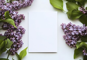 Wall Mural - blank card mockup with lilac flowers decor