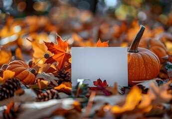 Wall Mural - blank card autumn leaves pumpkin fall colors
