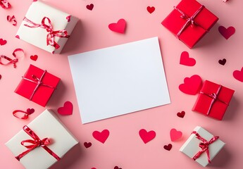 Wall Mural - Valentine's Day Gift Card Mockup with Hearts