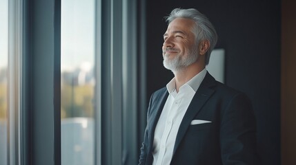 Canvas Print - Confident Businessman by Window in Modern Office