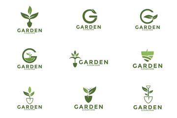 Wall Mural - Set bundle green garden logo template vector illustration design