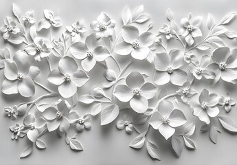 Wall Mural - White Embossed Floral Pattern on Paper